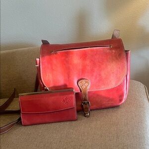 Patricia Nash Red Leather Saddle Bag and Wallet Matching Set (rare color!)